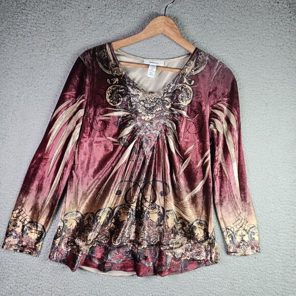 Style & Co Velvet Boho Tunic Flare Sleeve Baroque Festival Burgundy Y2K Peasant - Picture 5 of 12